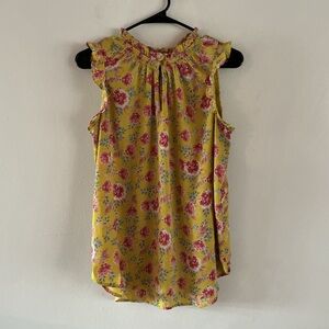 LOFT Yellow Floral Ruffle Blouse